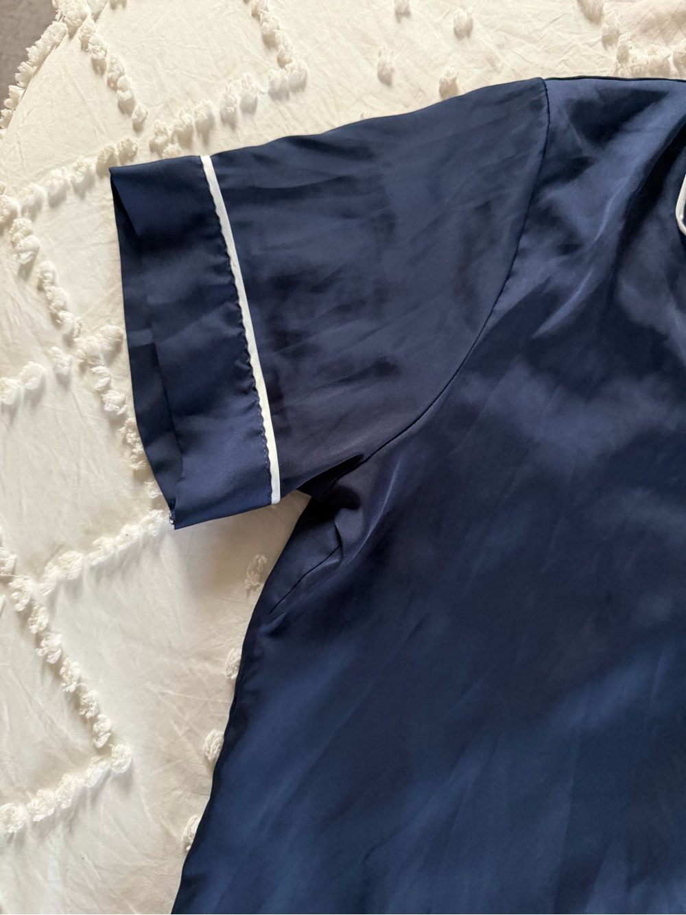 Stars Above Navy Satin Short Pajama Set with White Trim - Picture 3 of 7